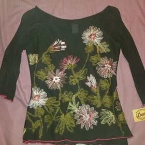 NWT Changes Mesh Floral Embroidered Blouse
